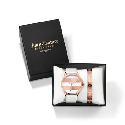 Ladies white and rose gold strap watch